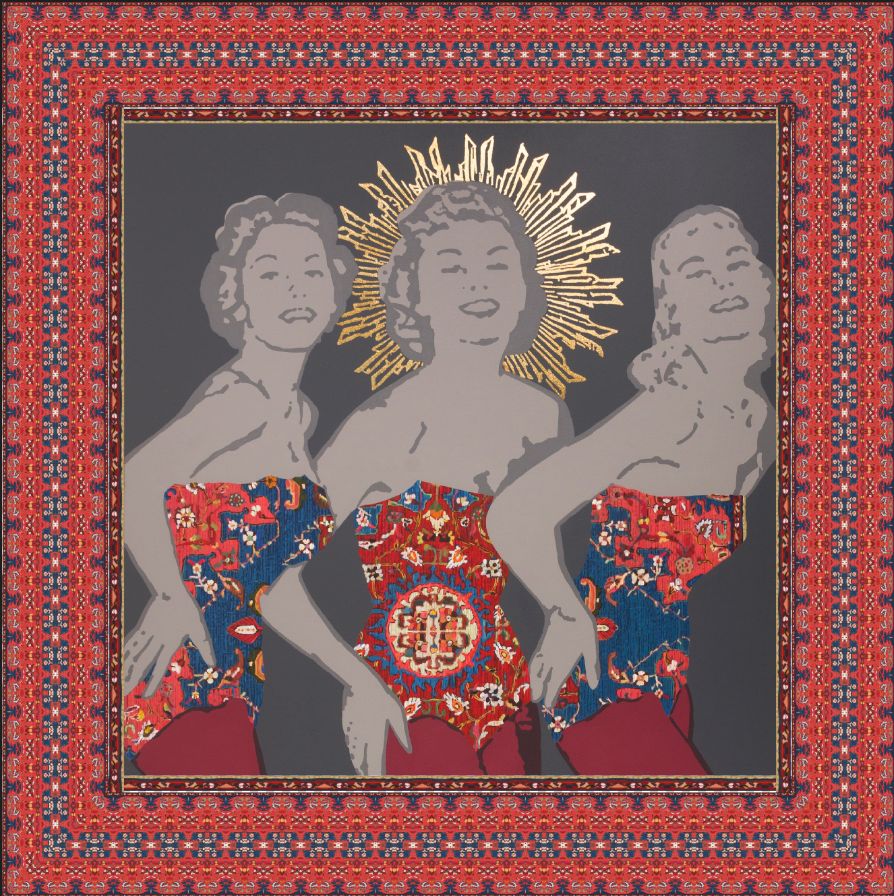 Pañoleta en 100% seda pol con la obra “3:33” del artista Rafael Barón. Tamaño 90 cms x 90cms.